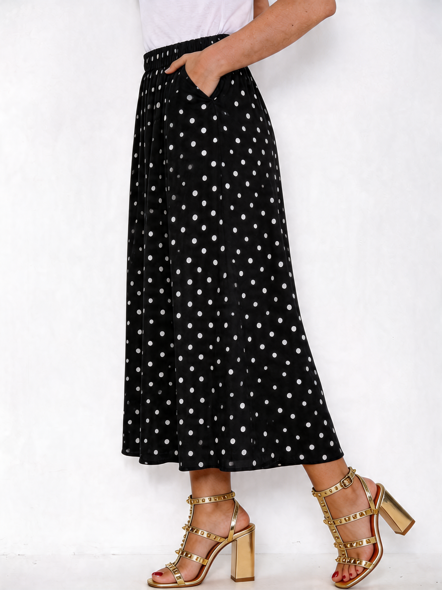 Polka Dot Midi Skirt - Black