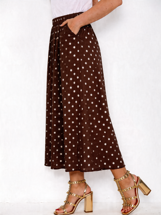 Polka Dot Midi Skirt - Brown