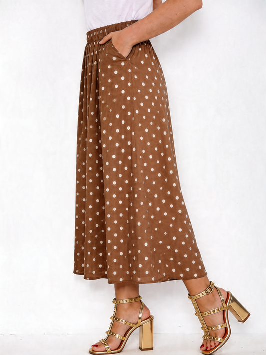 Polka Dot Midi Skirt - Mocha