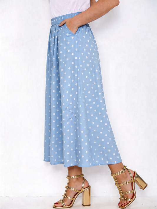 Polka Dot Midi Skirt - Sky Blue
