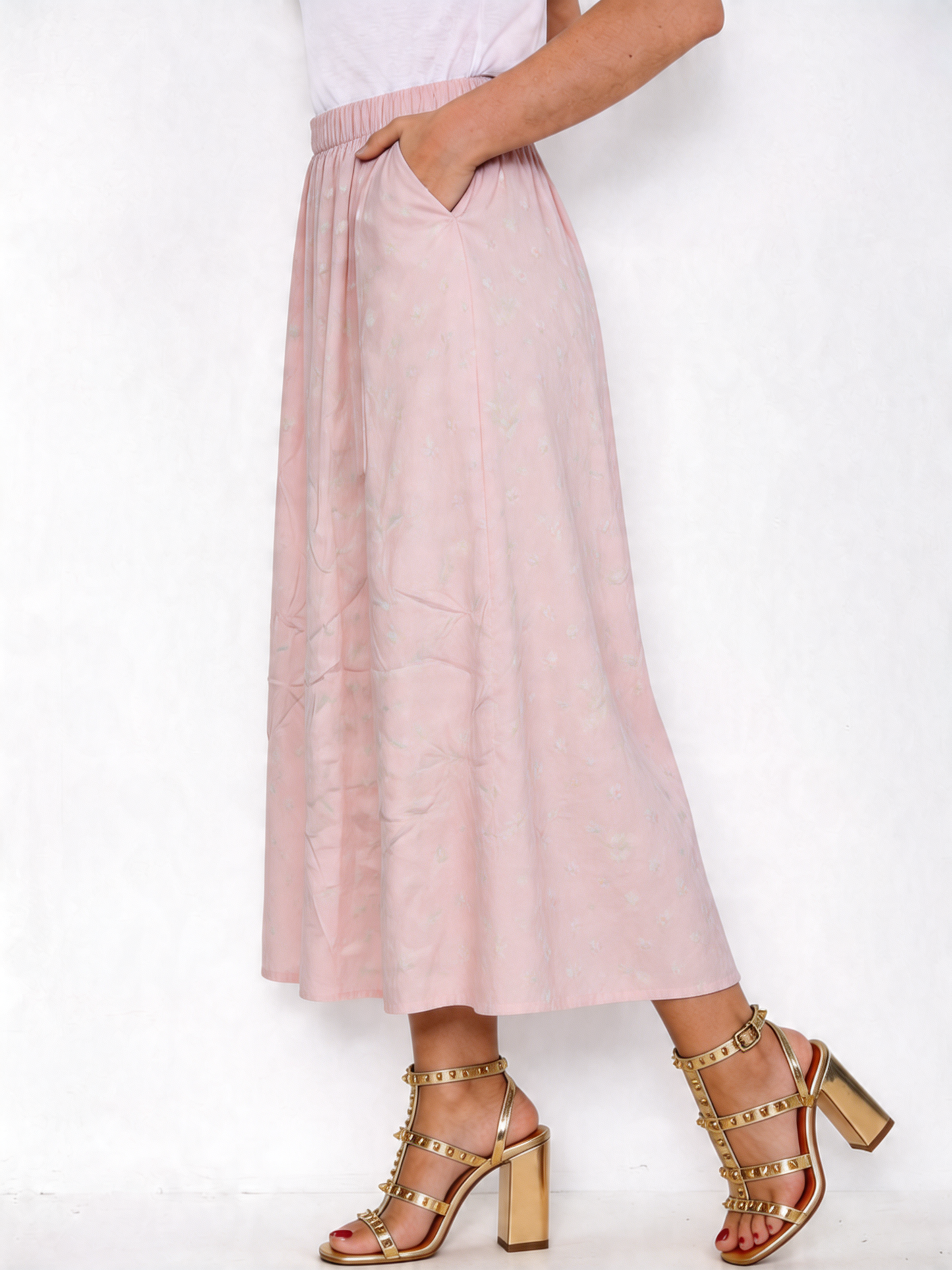 Polka Dot Midi Skirt - Pink