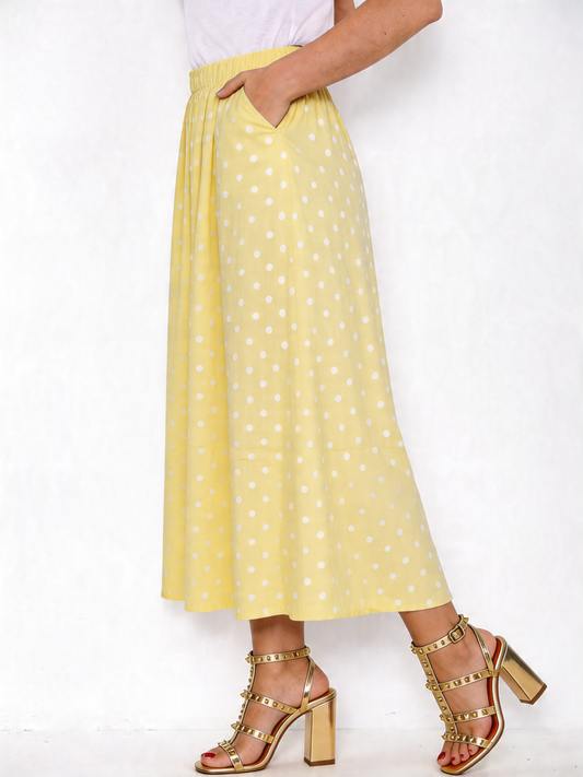 Polka Dot Midi Skirt - Lemon