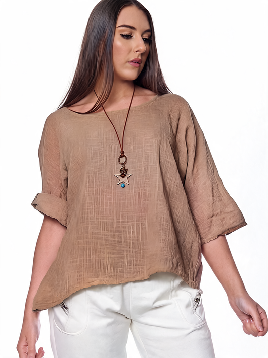 Ladies Plain Simple Top - Camel