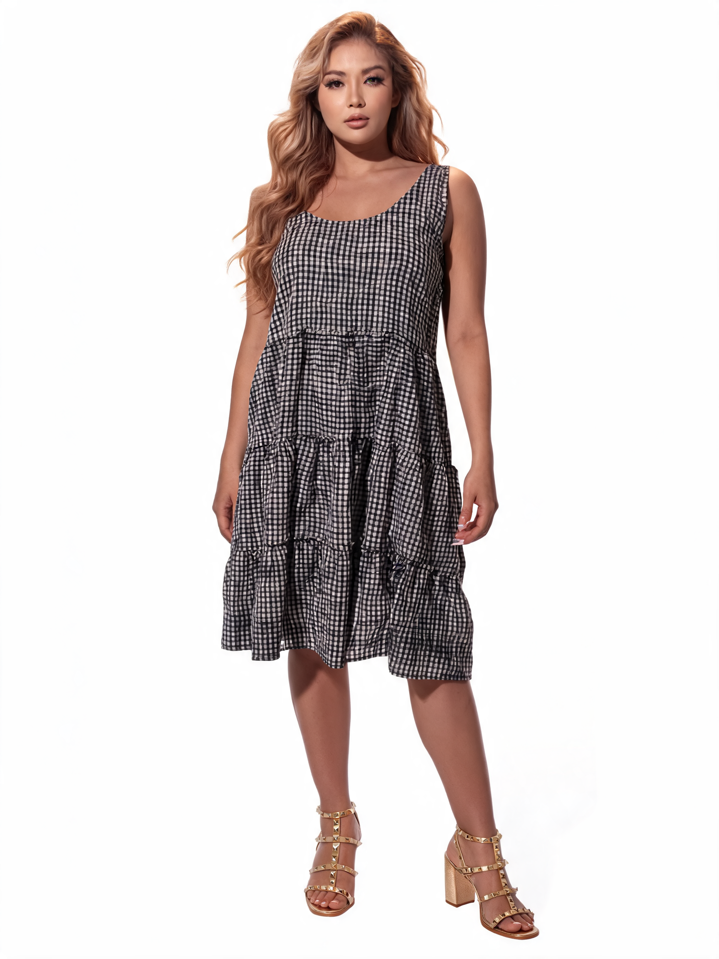 Gingham Tiered Sundress - Black