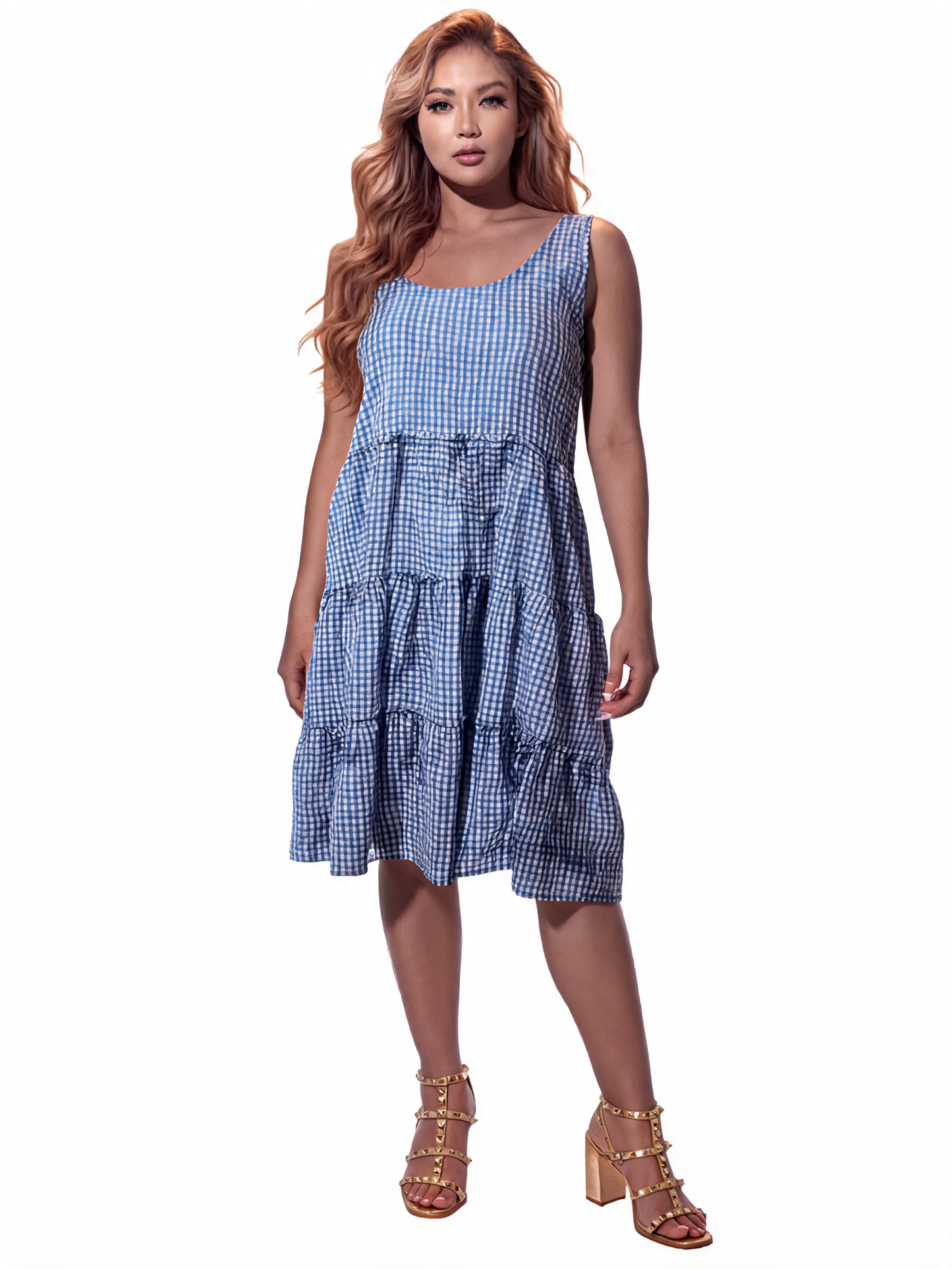 Gingham Tiered Sundress - Denim