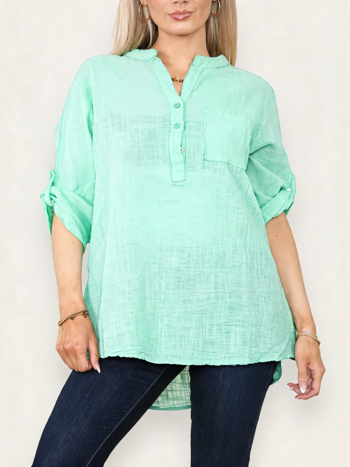 PLAIN GRANDAD SHIRT MINT