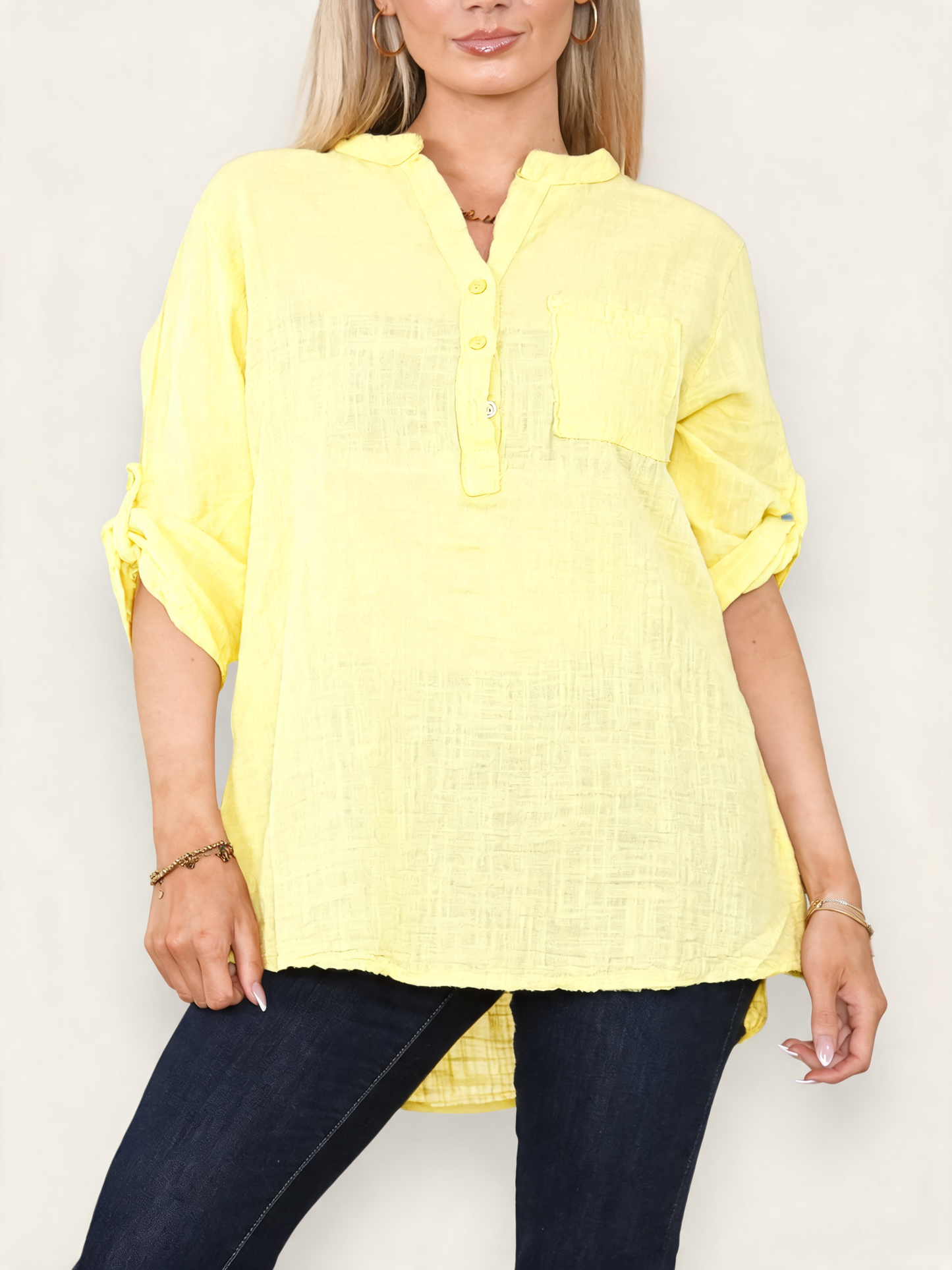 PLAIN GRANDAD SHIRT LEMON