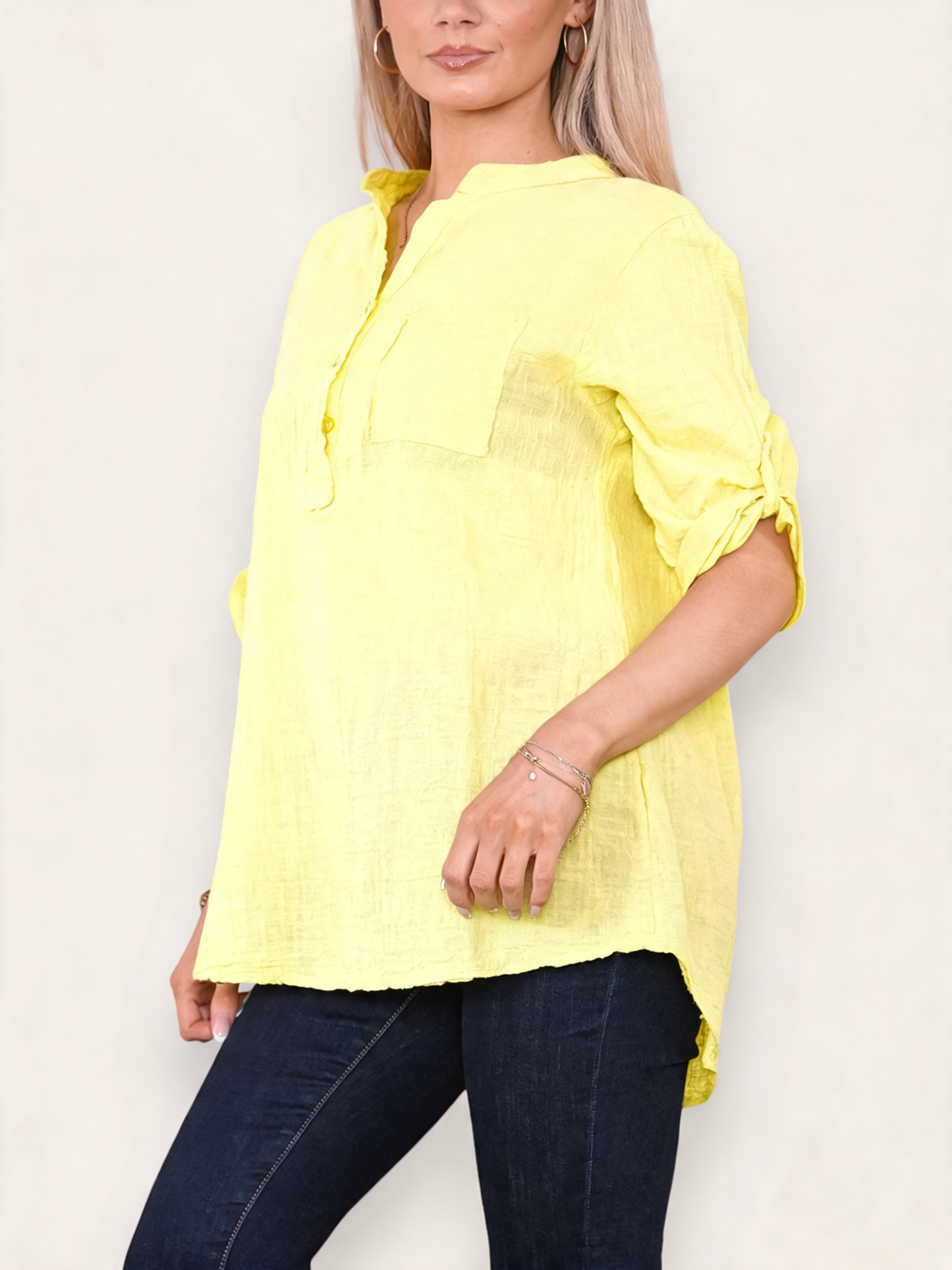 PLAIN GRANDAD SHIRT LEMON