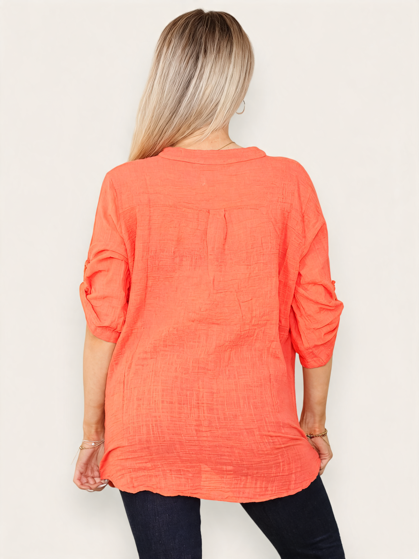 PLAIN GRANDAD SHIRT CORAL
