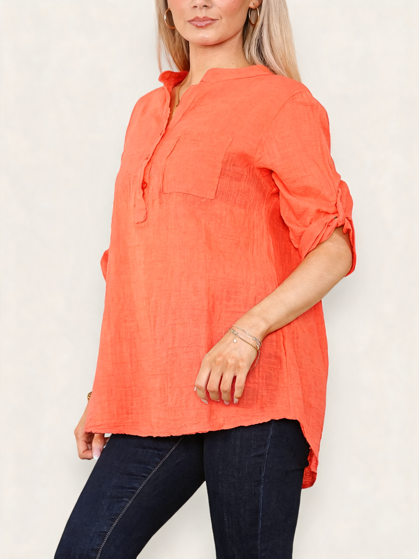 PLAIN GRANDAD SHIRT CORAL