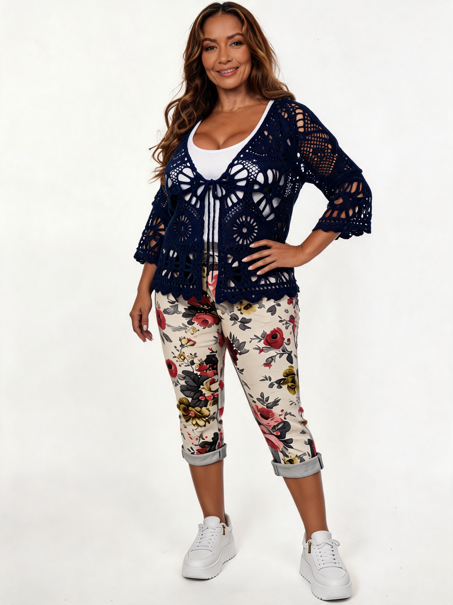 Boho Bloemen Mandala Gehaakt Vest — Marineblauw
