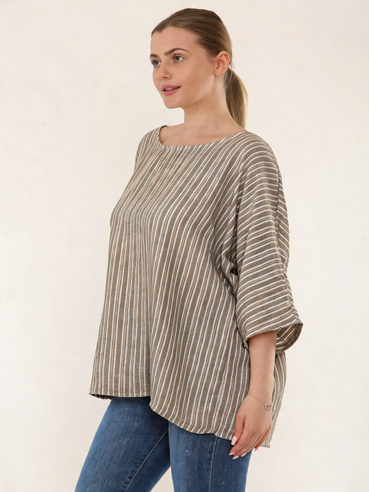 NAALDSTREEP RONDE HALS TOP - TAUPE