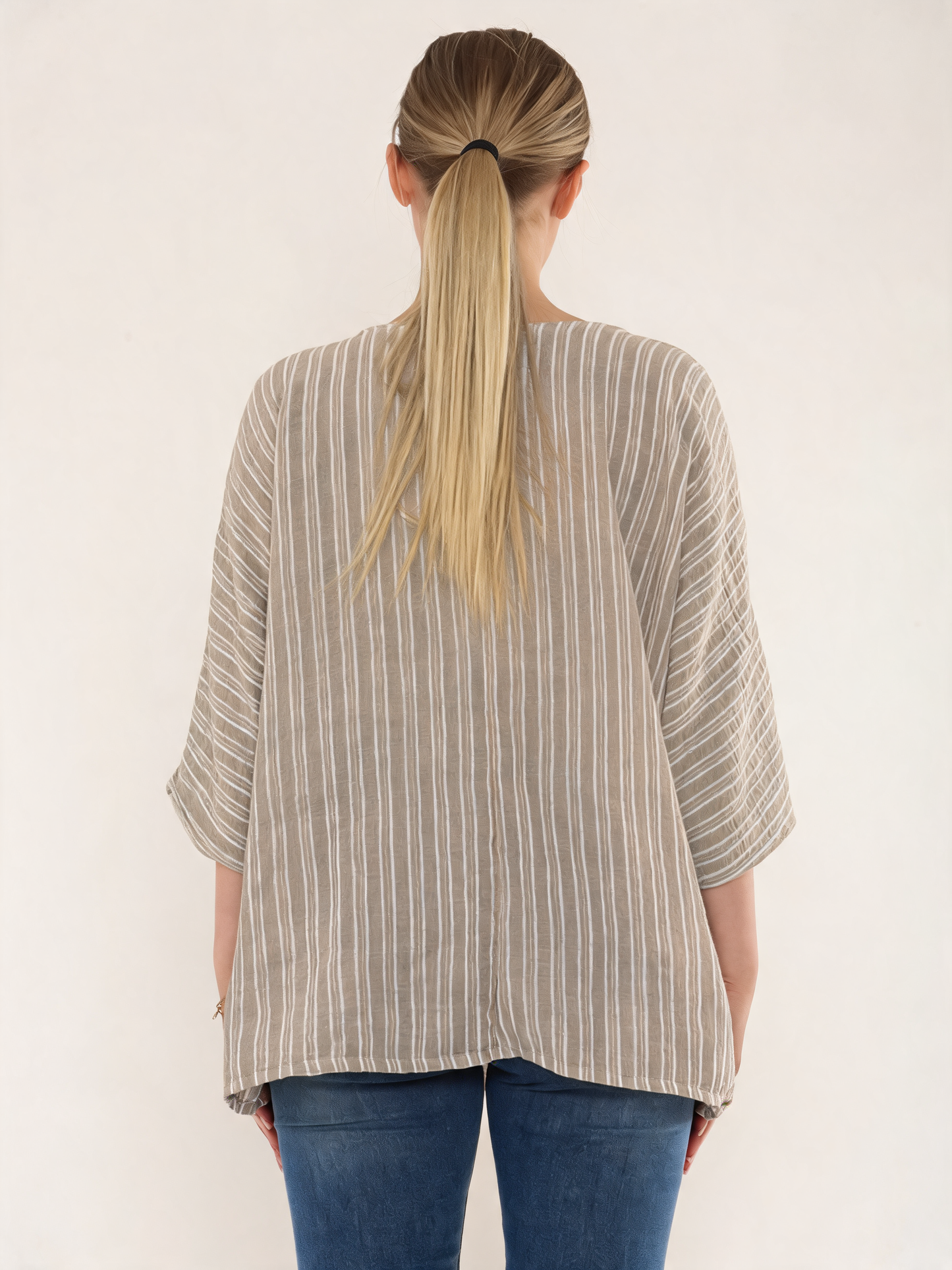 NAALDSTREEP RONDE HALS TOP - TAUPE