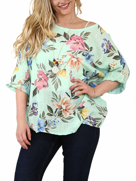 FLORAL CLUSTER PRINT TOP - MINT