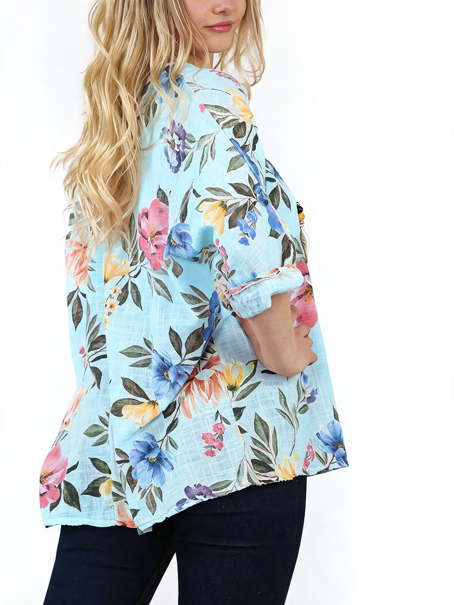 FLORAL CLUSTER PRINT TOP - SKY BLUE