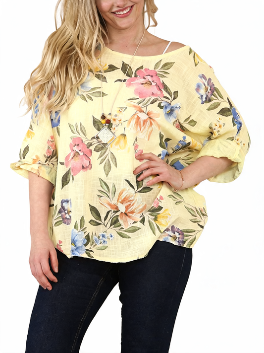 FLORAL CLUSTER PRINT TOP - LEMON