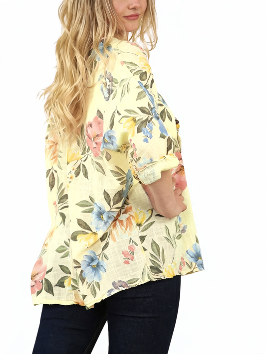 FLORAL CLUSTER PRINT TOP - LEMON