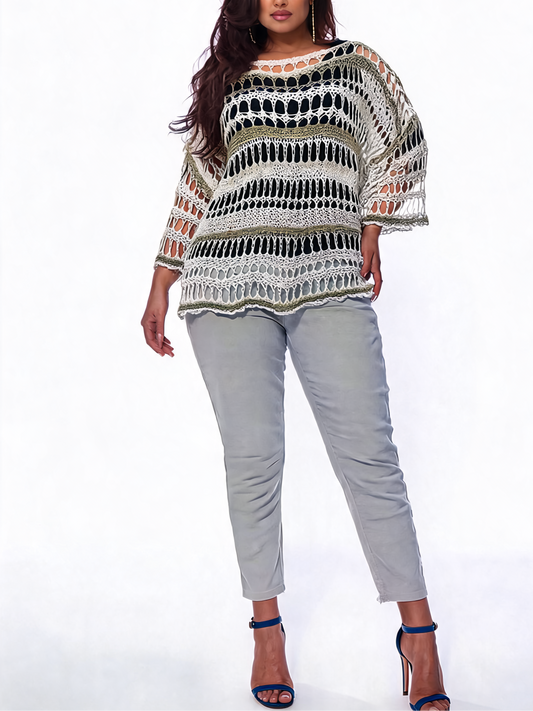 Boho Luxe Open-Weave Crochet Poncho - Sage