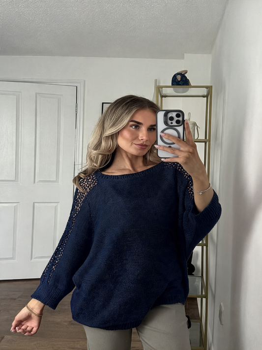 Oversized Batwing Knit Jumper - Navy