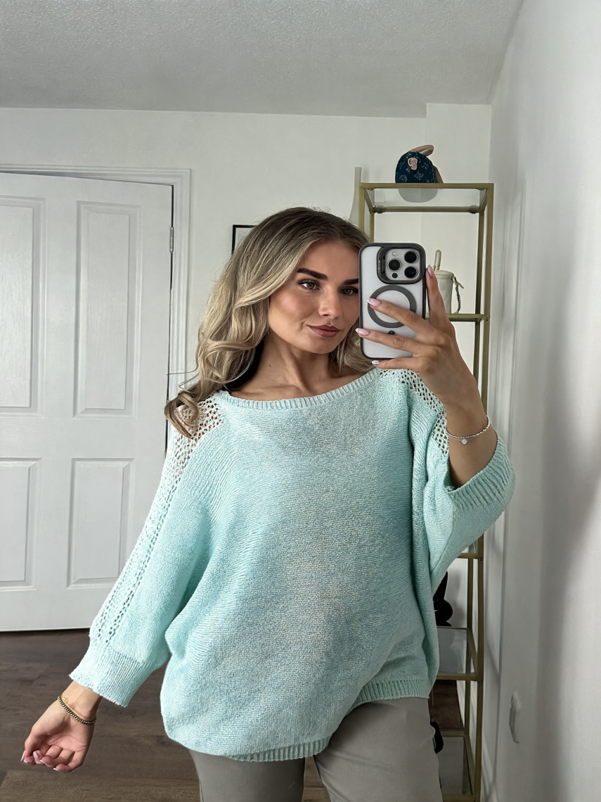 Oversized Batwing Knit Jumper - Mint