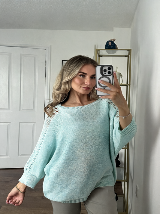 Oversized Batwing Knit Jumper - Mint