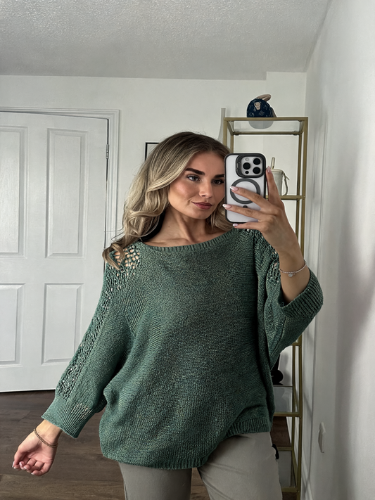 Oversized Batwing Knit Jumper - Khaki