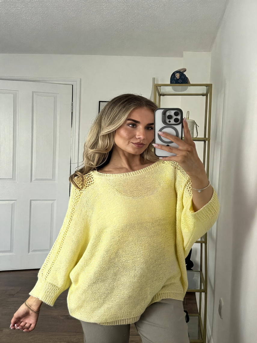 Oversized Batwing Knit Jumper - Lemon