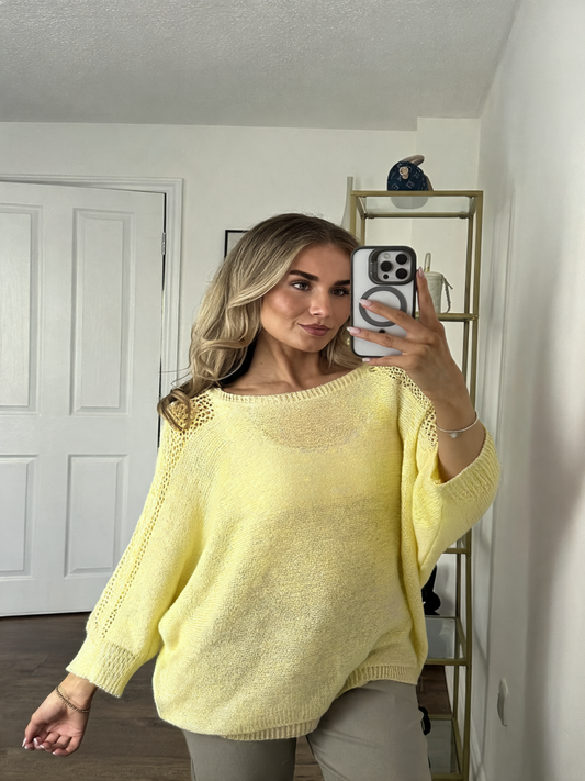 Oversized Batwing Knit Jumper - Lemon