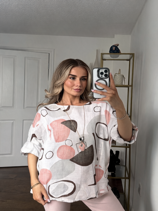 Abstract Geometric Mint Print Boxy Top - White