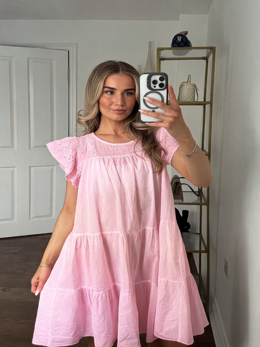 Azure Bloom Verfraaide Gelaagde Smockjurk - Roze