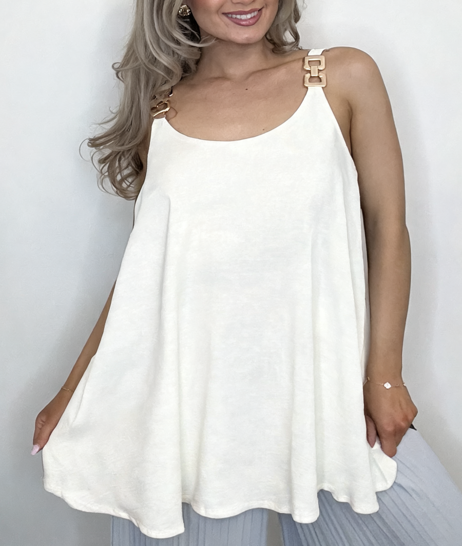 Swing Cami Top with Gold Chain Strap Detail - White
