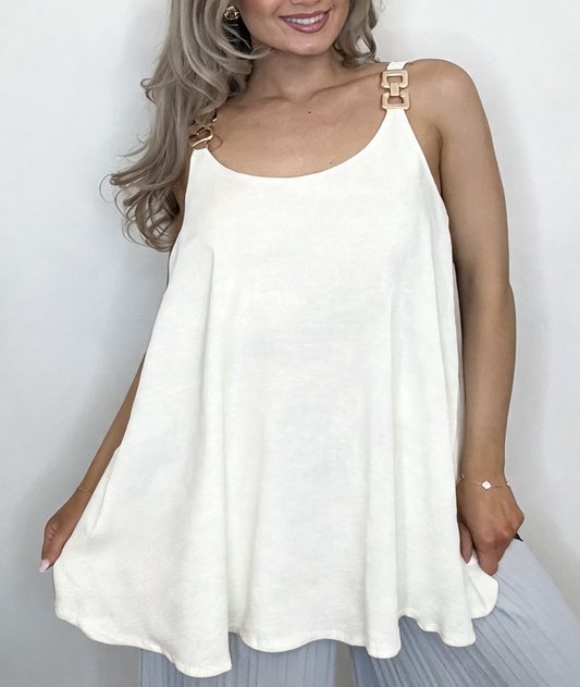 Swing Cami Top with Gold Chain Strap Detail - White