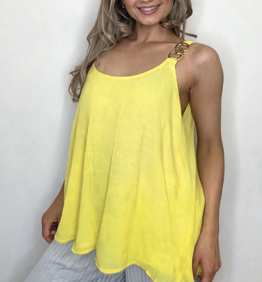 Swing Cami Top with Gold Chain Strap Detail - Lemon