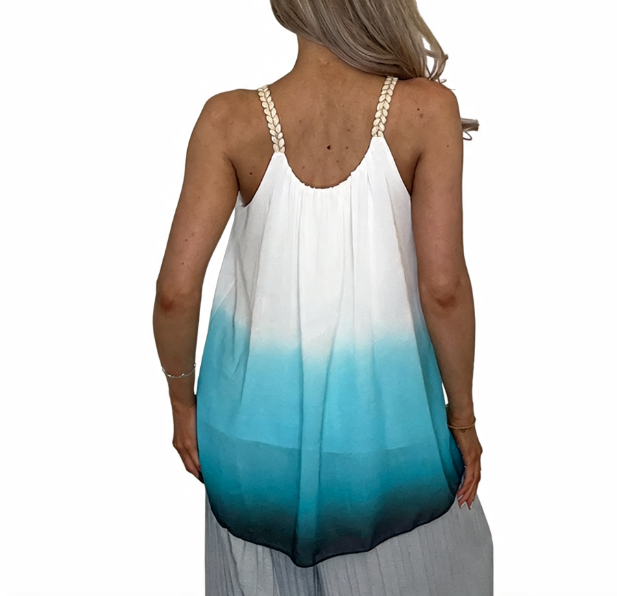 Ombre Dip Dye Halter Top | Beaded Strap Swing Cami - Sky Blue