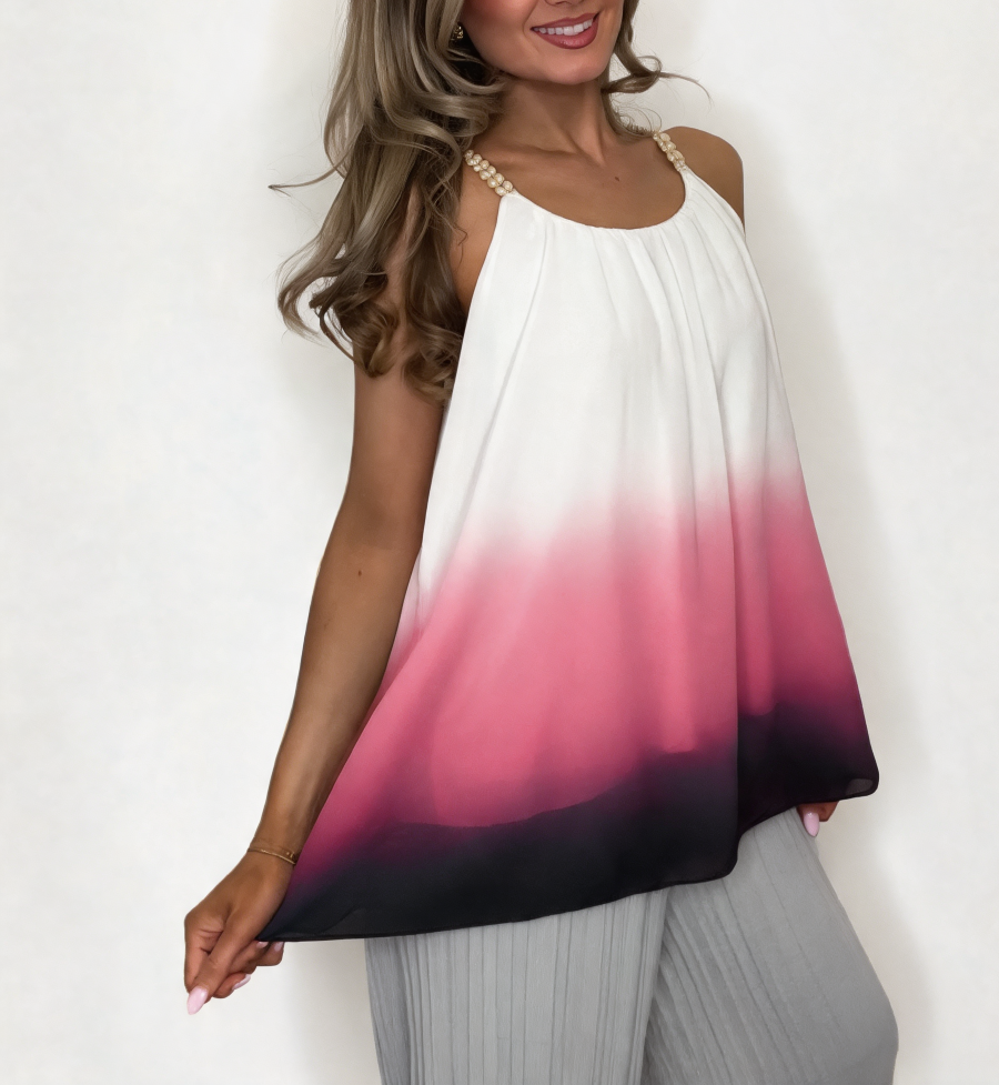 Ombre Dip Dye Halter Top | Beaded Strap Swing Cami - Pink