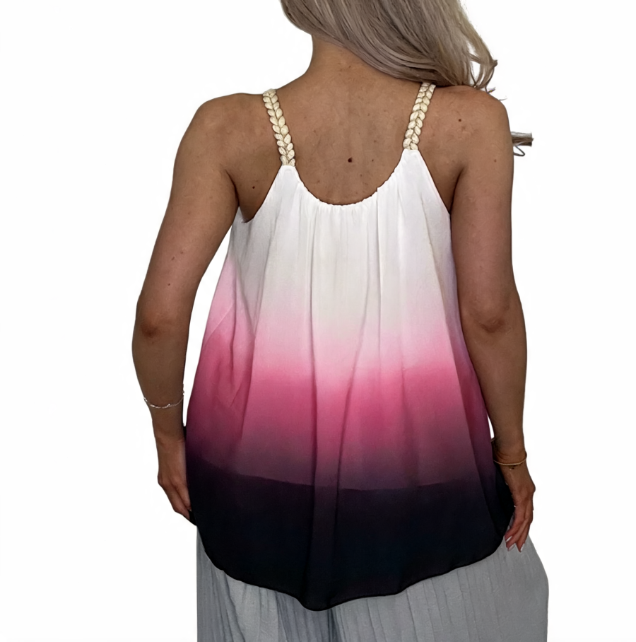 Ombre Dip Dye Halter Top | Beaded Strap Swing Cami - Pink