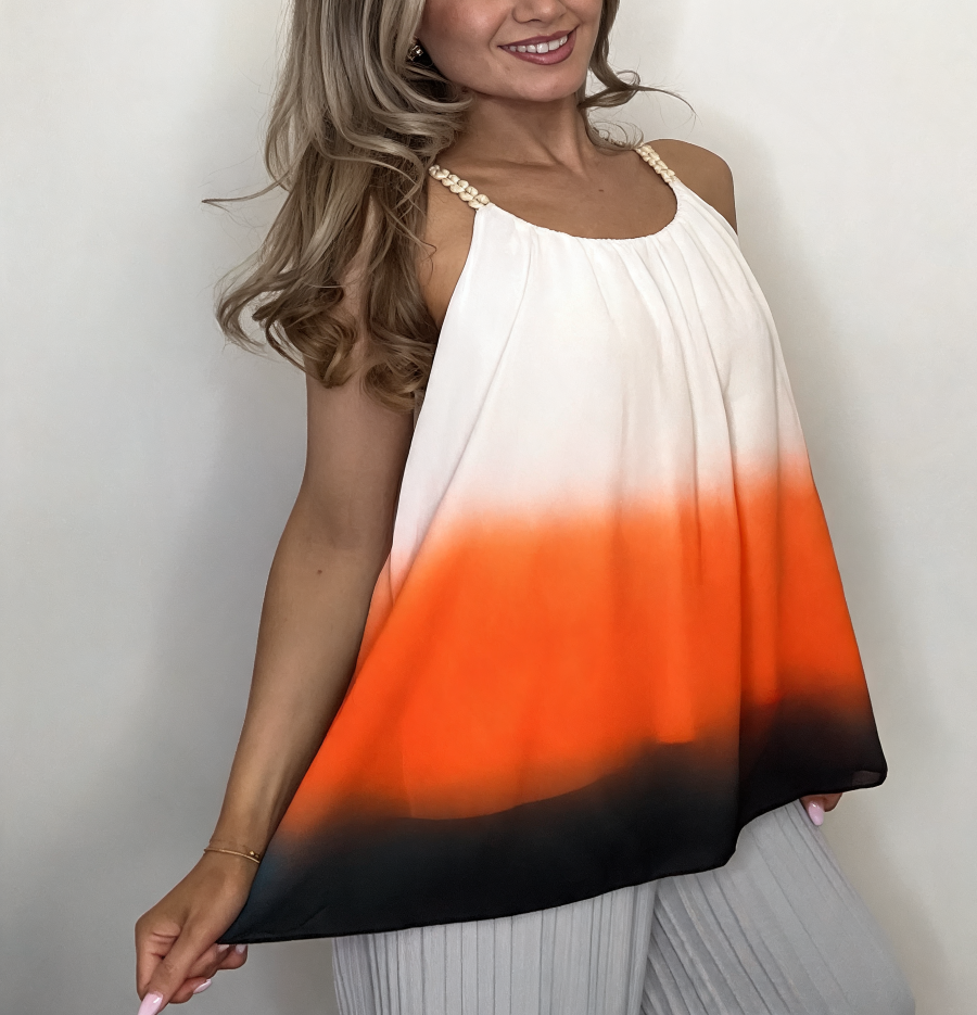 Ombre Dip Dye Halter Top | Beaded Strap Swing Cami - Orange