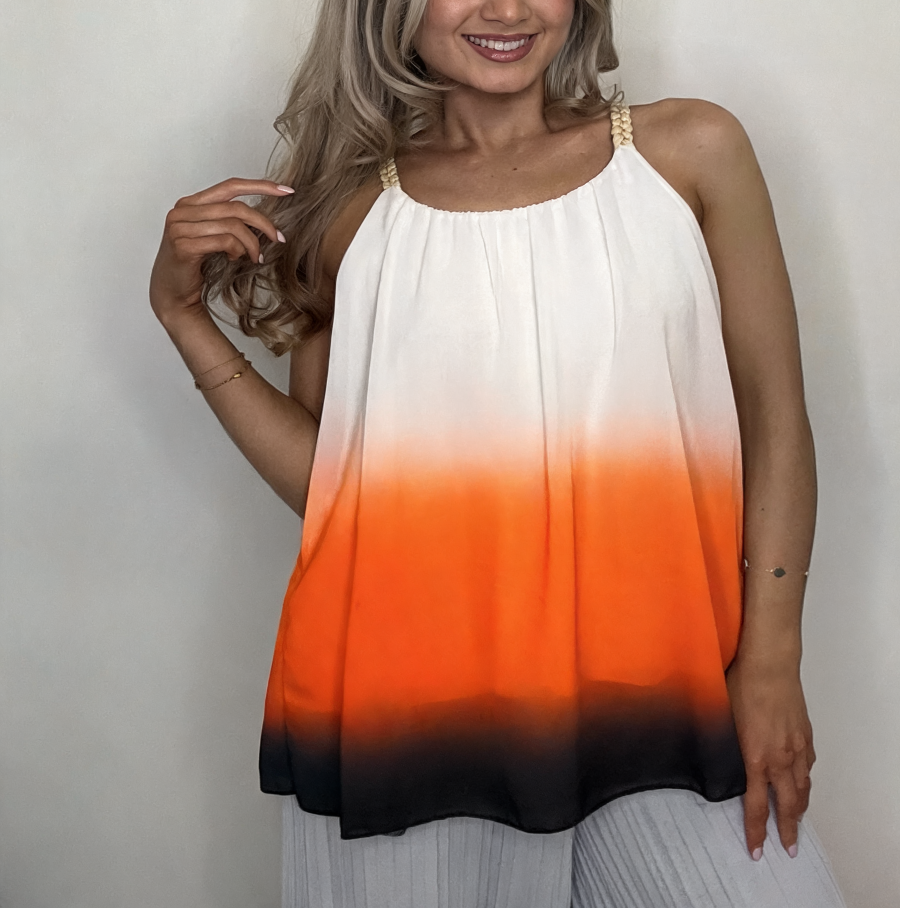Ombre Dip Dye Halter Top | Beaded Strap Swing Cami - Orange