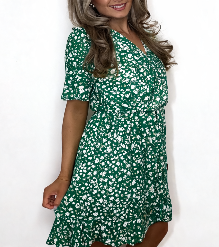 Ditsy Floral Wrap Mini Dress – Green