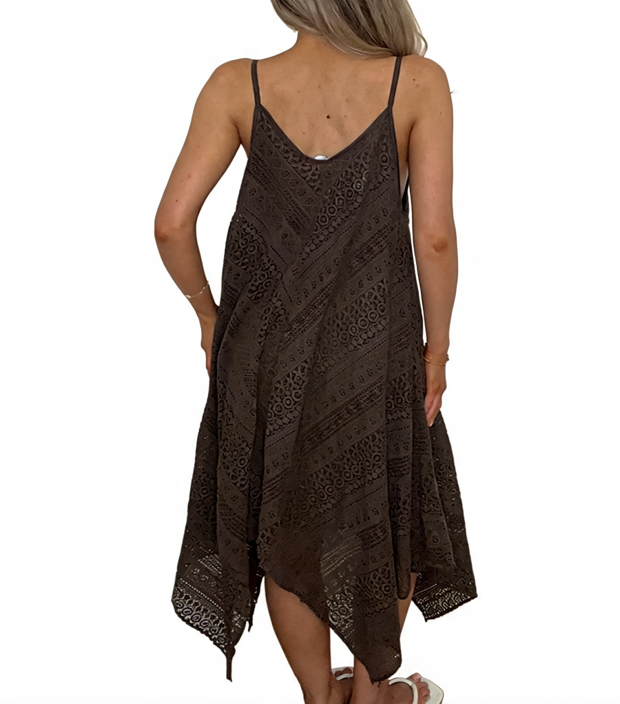 Broderie Anglaise Strappy Midi Dress – Chocolate Brown