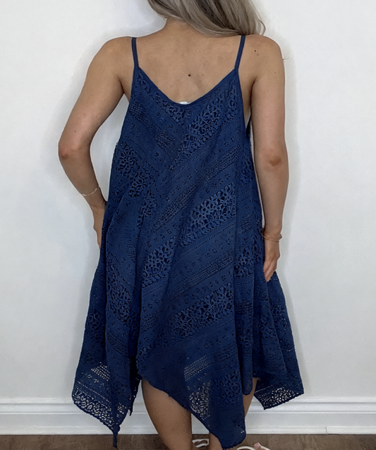 Broderie Anglaise Strappy Midi Dress – Navy