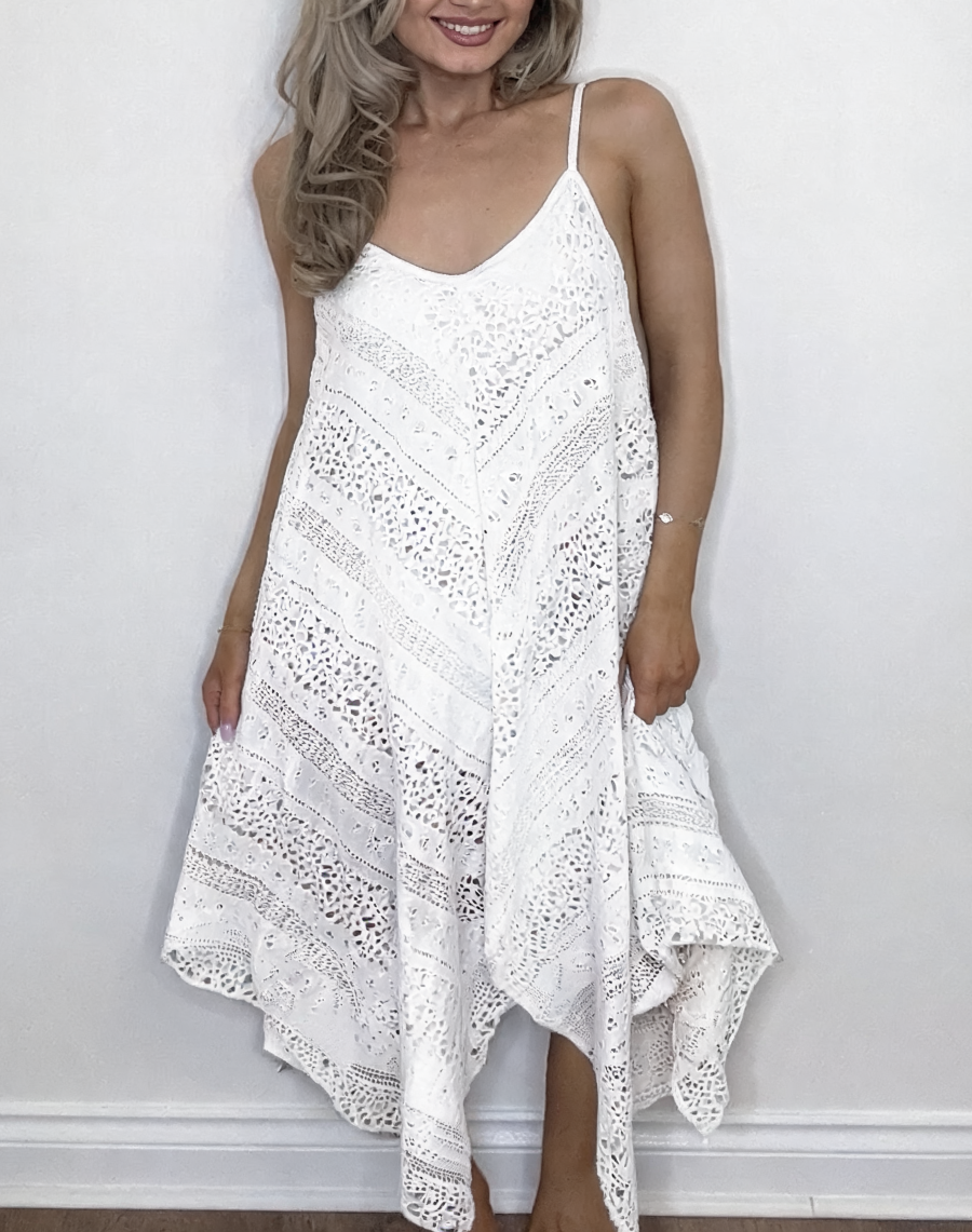 Broderie Anglaise Strappy Midi Dress – White