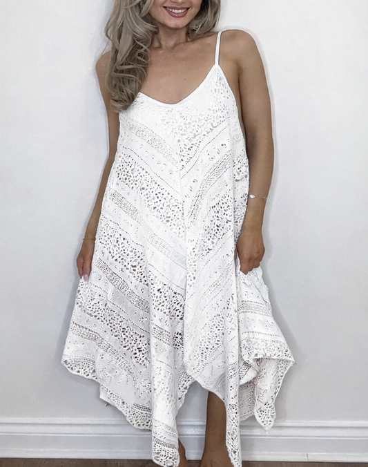 Broderie Anglaise Strappy Midi Dress – White