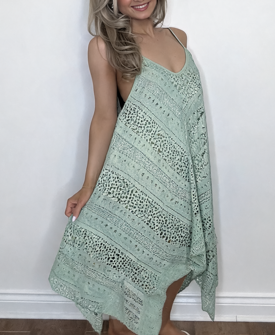 Broderie Anglaise Strappy Midi Dress – Khaki