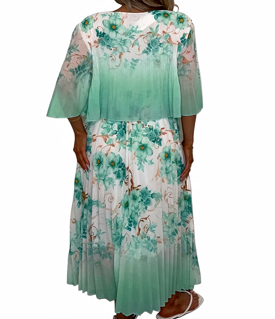 Floral Print Pleated Tiered Maxi Dress - Mint