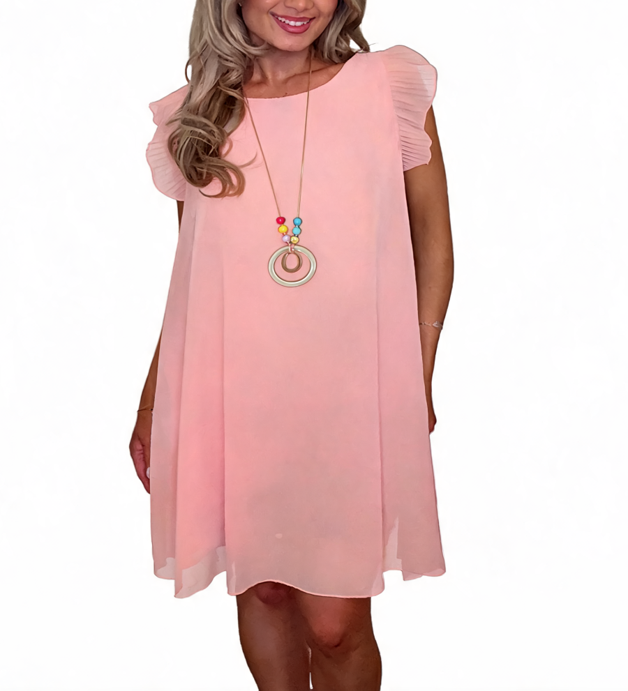 Chiffon Ruffle Sleeve Swing Dress - Pink