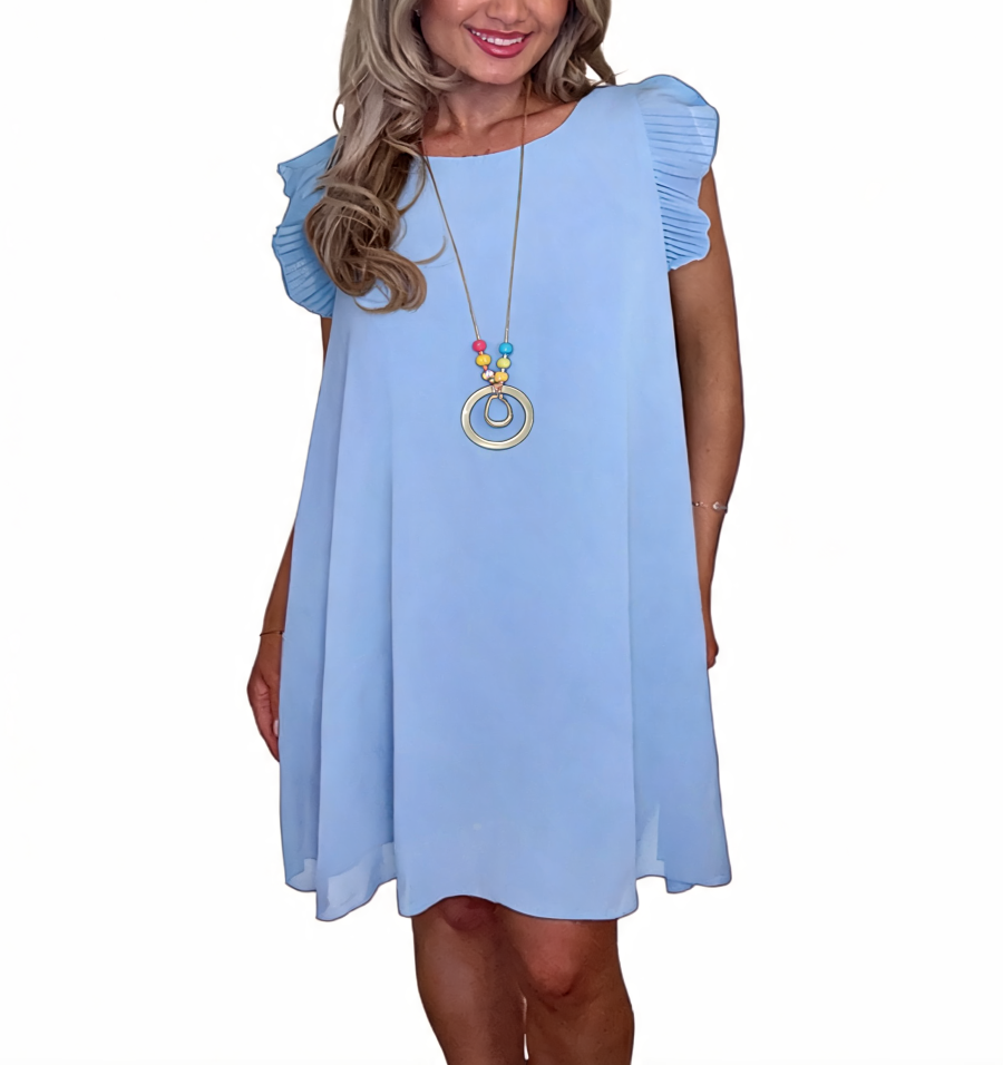 Chiffon Ruffle Sleeve Swing Dress - Denim