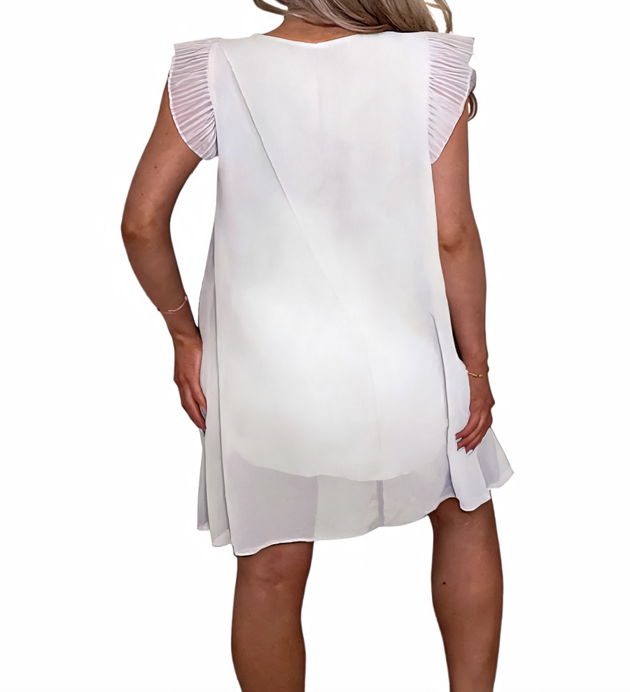 Chiffon Ruffle Sleeve Swing Dress - White