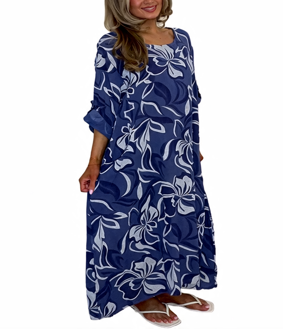 T-shirt met korte mouwen van bloemenkant en botanische print - Marineblauw