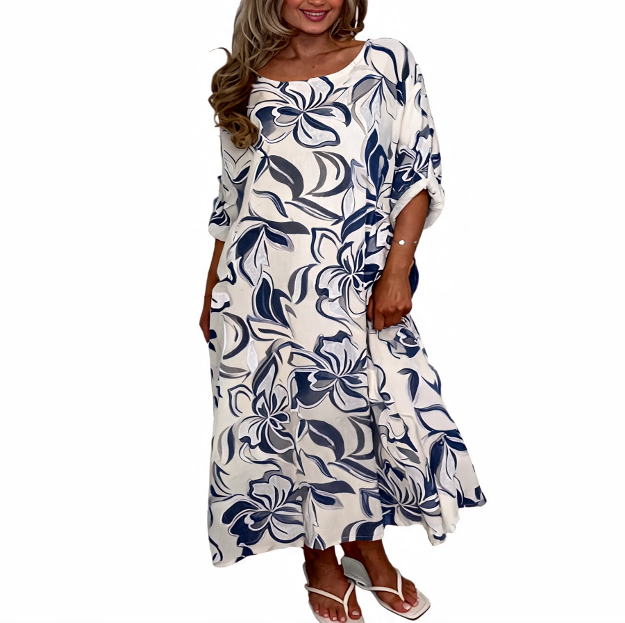 T-shirt met korte mouwen van bloemenkant en botanische print - Marineblauw